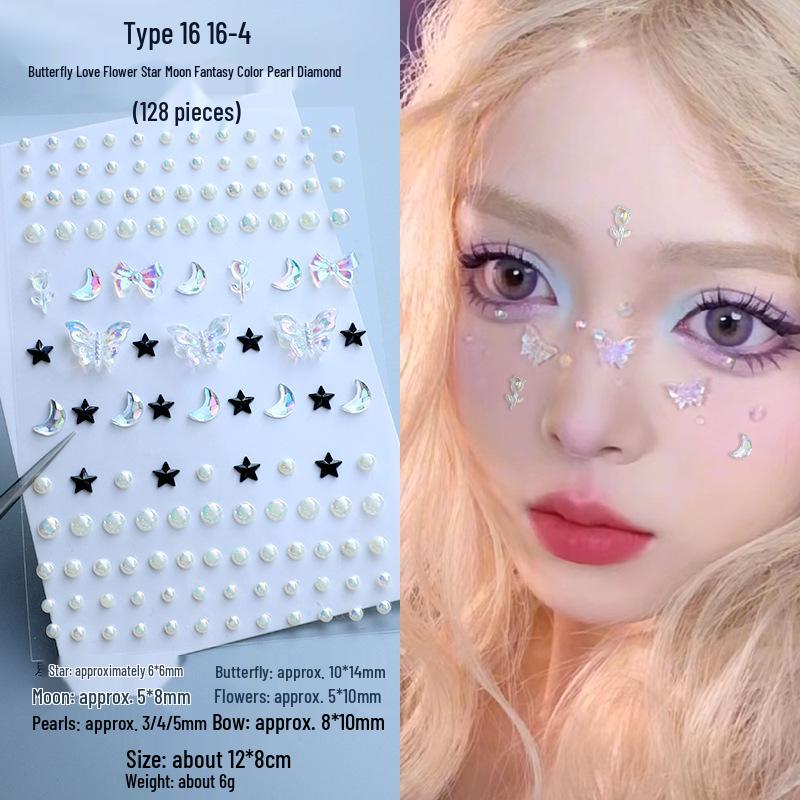3D Butterfly & Star Face Sticker Set with Rhinestones & Pearls for Kids