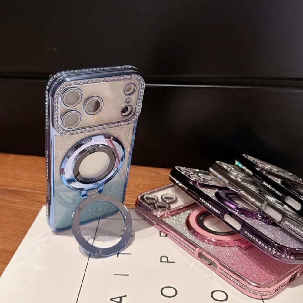 Luxury Soft Silicone Diamond Magsafe Case For iPhone 17 Air Magnetic Stand Holder Glitter For iPhone16 Plus 15 12 13 14 Pro Max Cover