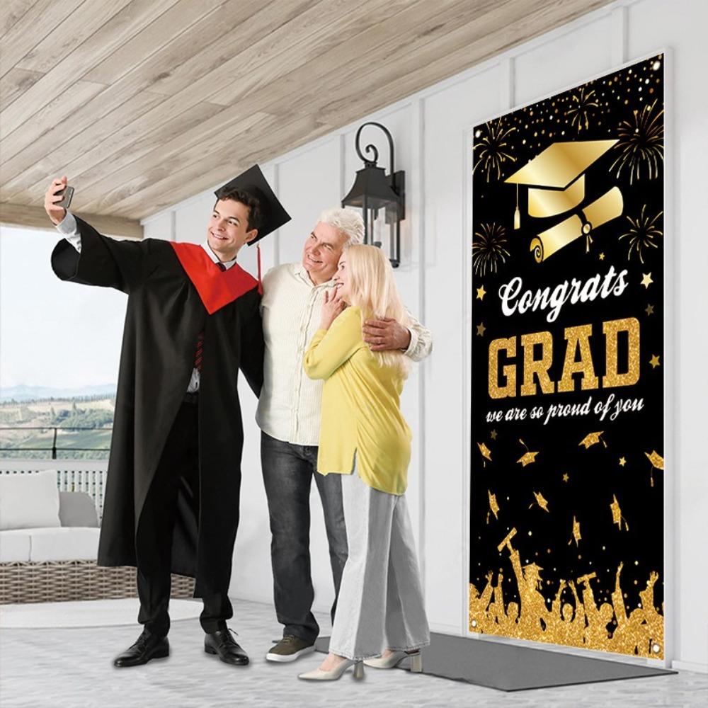 180x90cm Graduates Theme Background Black Gold Happy Graduation Banner  School Party Decor