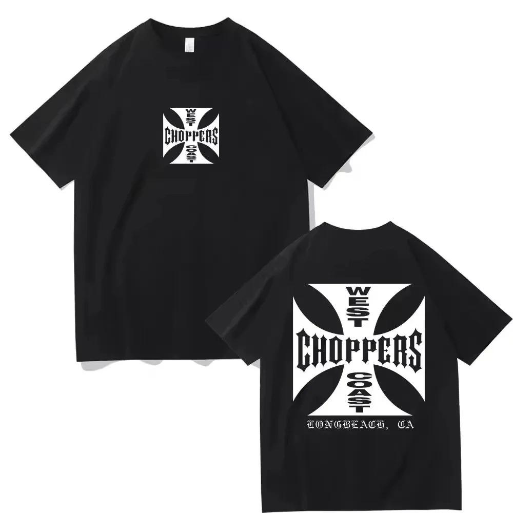 West Coast Choppers Austin Texas Klassisches Kreuz Logo T-Shirt Vintage Biker Stil Schwarze Baumwolle Kurzarm