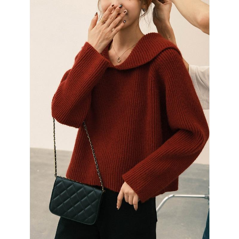 Autumn and Winter New Small Lazy Wind Knitted Top Wear Loose Casual Fashion Red Sweater Women