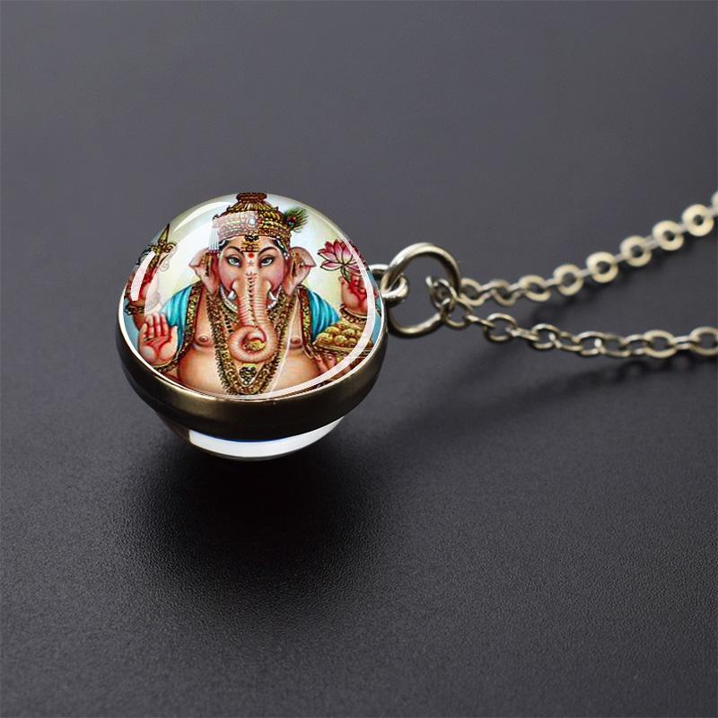 Colier nou Dumnezeu elefant Ganesha, bijuterii de artă hinduism, budism, colier cu pandantiv cu bile de sticlă, accesorii religioase
