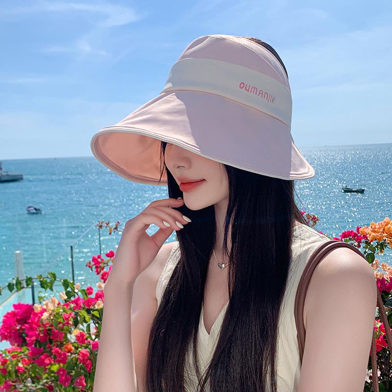 Empty top ice silk bucket hat women's summer eaves UV protection face cover sun hat versatile ponytail basin hat