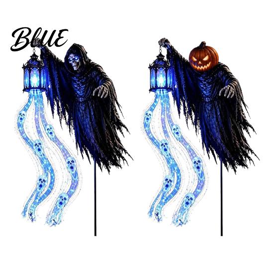 Zářící modré oko zahradní ozdoby Halloweenský sběrač duší Solární zahradní kolík Světlo Animovaný duch lucerna s slavnostními terasovými osvětlenými displeji Tekoucí