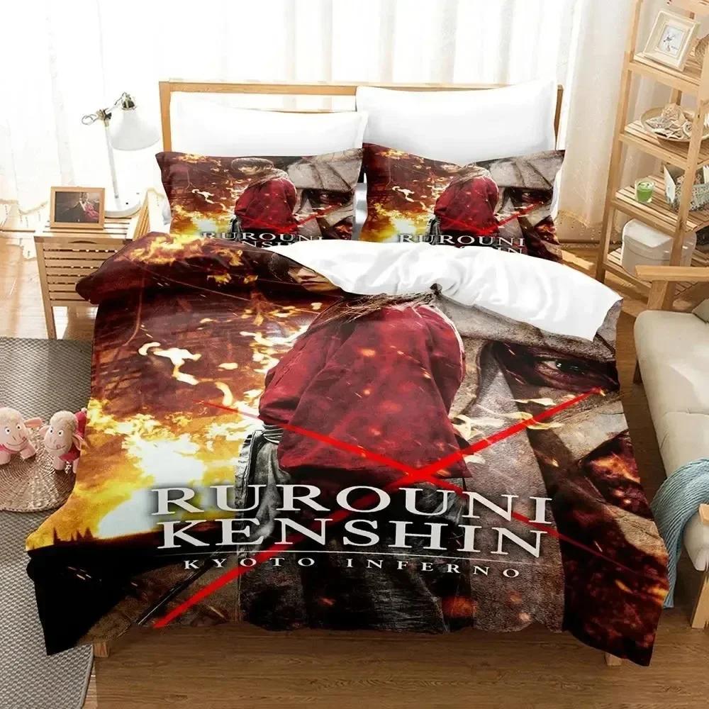 Anime Rurouni Kenshin Bedding Set Boys Girls Twin Queen Size Duvet Cover Pillowcase Bed Kids Adult Fashion Home Textileextile