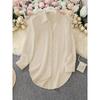women's Plus Size Solid Color Point Collar Long Sleeve Curved Hem Loose Casual Shirt Blouse