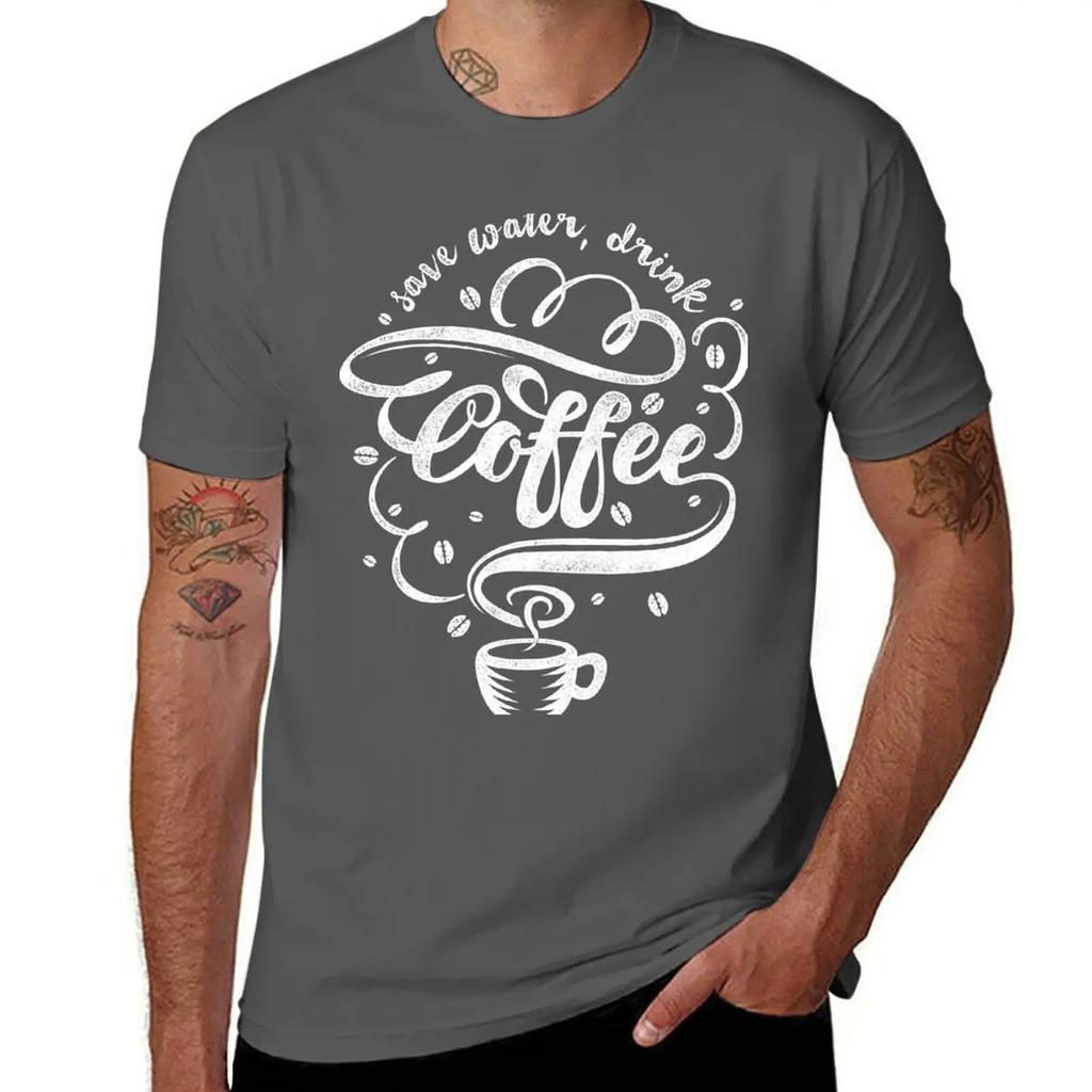 Save Water, Drink Coffee T-Shirt Basketball Graphic Tees Shirts Graphic Tees Black T Shirts for Men