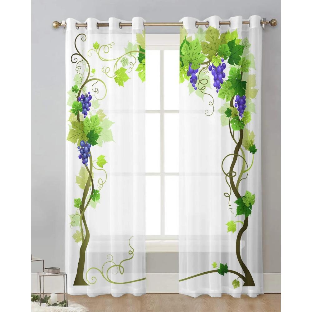 Plant Green Vine Fruit Sheer Curtains for Living Room Decoration Window Curtains for Kitchen Tulle Voile Organza Curtains