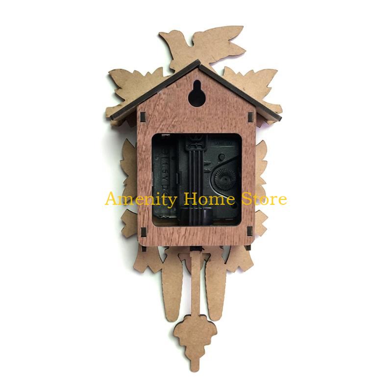 F26C Wooden Wall Clock Cuckoo Antique Pendulum Hanging Handcraft Swing Alarm Watch