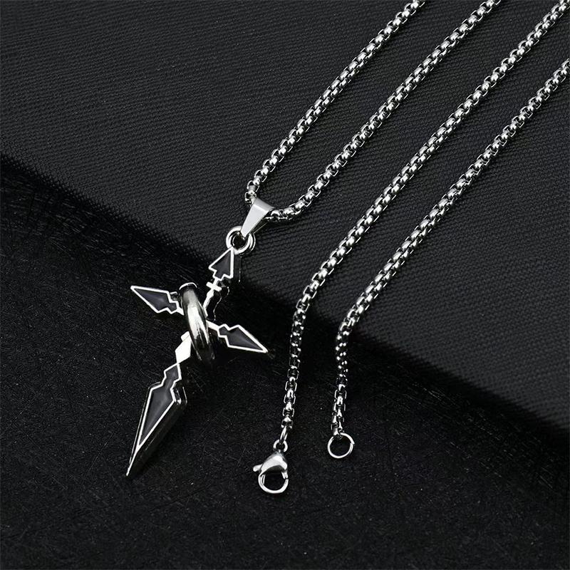 Metall Schwarz Kreuz Mit Kreis Anhänger Halskette Männer Und Frauen Gothic Punk Trend Hip Hop Accessoires Schmuck Geschenk