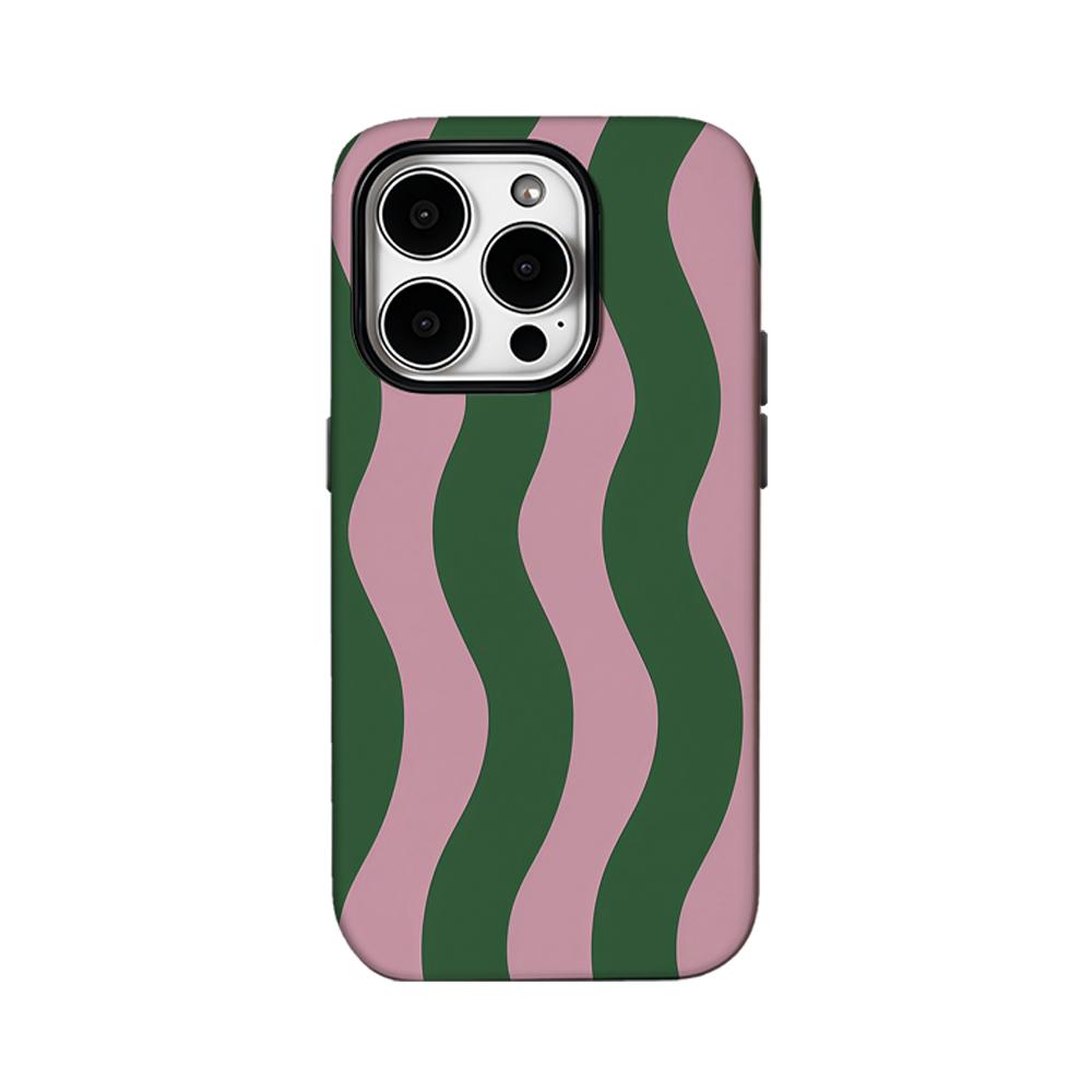 Green Pink Wavy Stripes Phone Case for IPhone 16 15 14 13 12 11 X XS XR XSMAX 7 8 Pro Max Plus Double-layer Back Cover