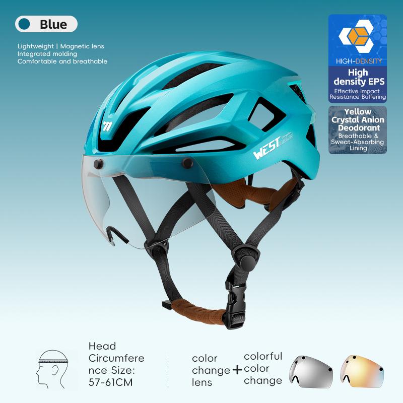 WEST BIKING Magnetic Goggle Bike Helmet Adults Integrated Visor Safety Cap Fit 57-61cm Lightweight Breathable Bicycle Helmets