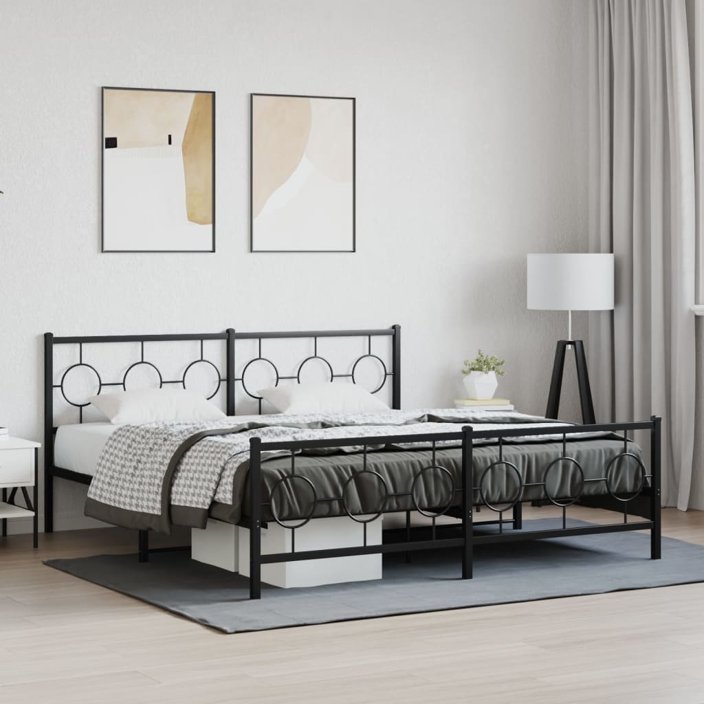 Metal Bed Frame with Headboard and Footboard Black 183x213 cm