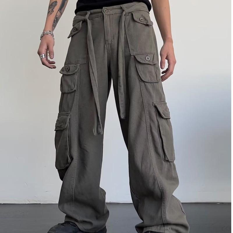 Men's Multi-Pocket Overalls: Original American High-Street Retro Hip-Hop Style, Japanese Straight Casual Pants Trend.
