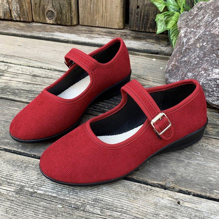 Single Strap Buckle Flat Low Heel Round Toe Women Office Shoes