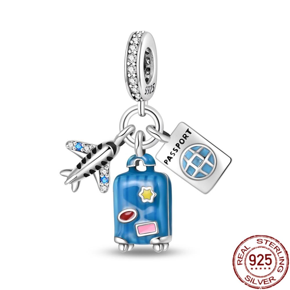 Copper Fashion Travel Airplane Luggage ThreePiece Set Charm Bead Charms Ideal For Women Authentic Bracelets Pendant Do It Yourself Jewellery