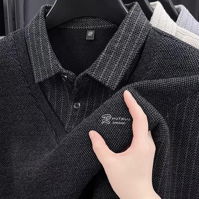

Men s Warm Velvet Chenille Sweater: Stylish Two-in-One Lapel Base Layer for Winter 3XL чорний