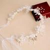 Faux Pearl & Flower Beaded Headband for Bride with Beautiful Floral Wreath Design, Thin Veil, Hair Accessories for Wedding Boho Bow Tiara