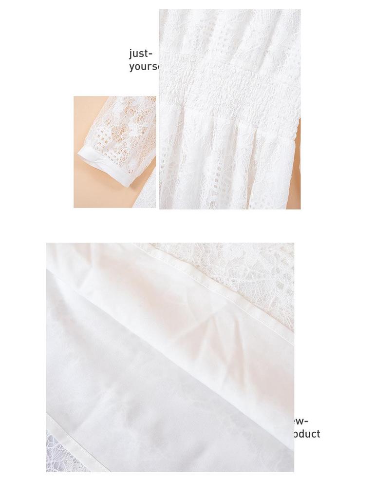 Sukienka damska plus size jesień 2023 francuska biała koronkowa sukienka z rękawami 3/4, długość midi