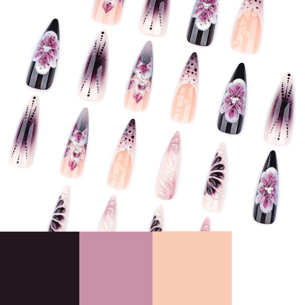 3D Florale Lange Spitze Französischer Stil Tragbare Nagelkunstspitzen