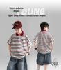 Boys' Striped Short-Sleeve Polo Shirt - Casual, Trendy Korean Style for Middle and Older Children