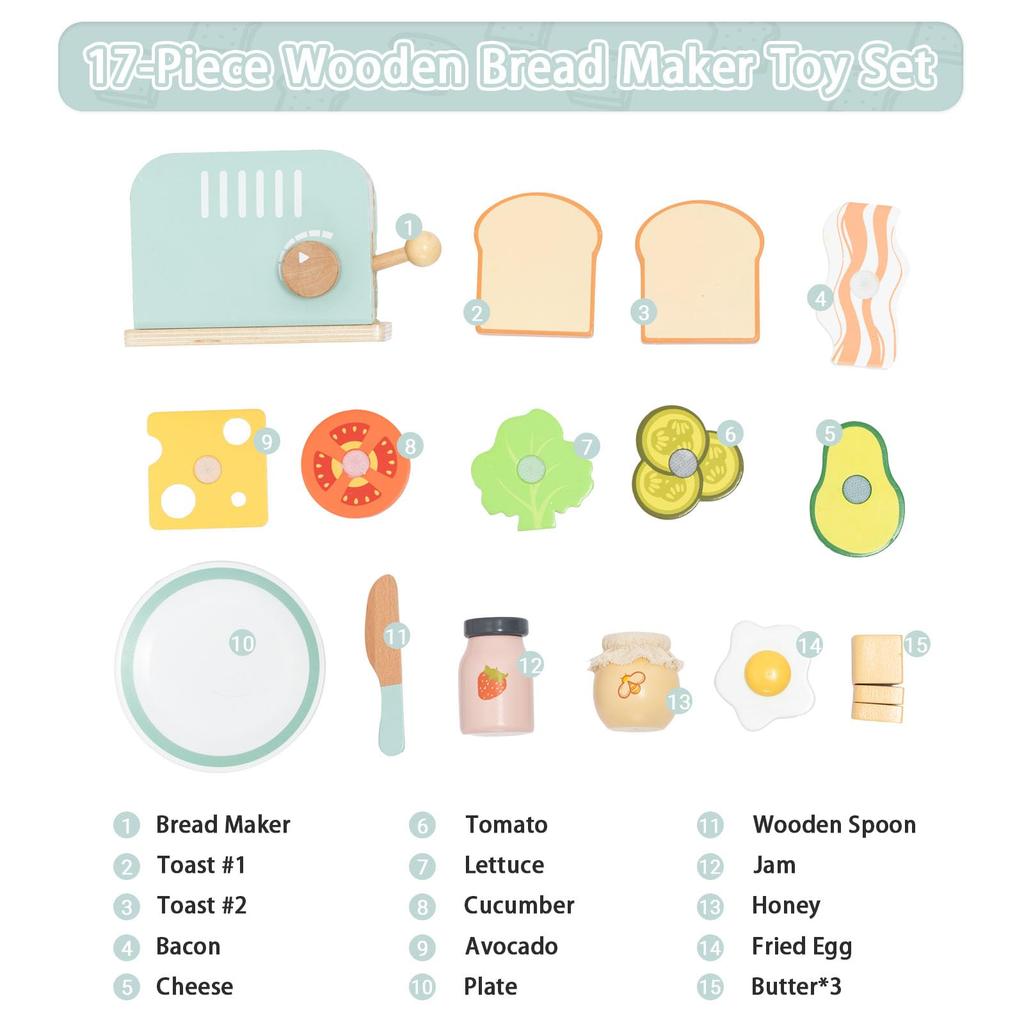UMU Toy Bread Maker Kitchen Wooden Pretend Play Set with Toast Food Realistic Montessori Natural Gift for Cooking Toy Set Set, Cookware, Toy, Toys,