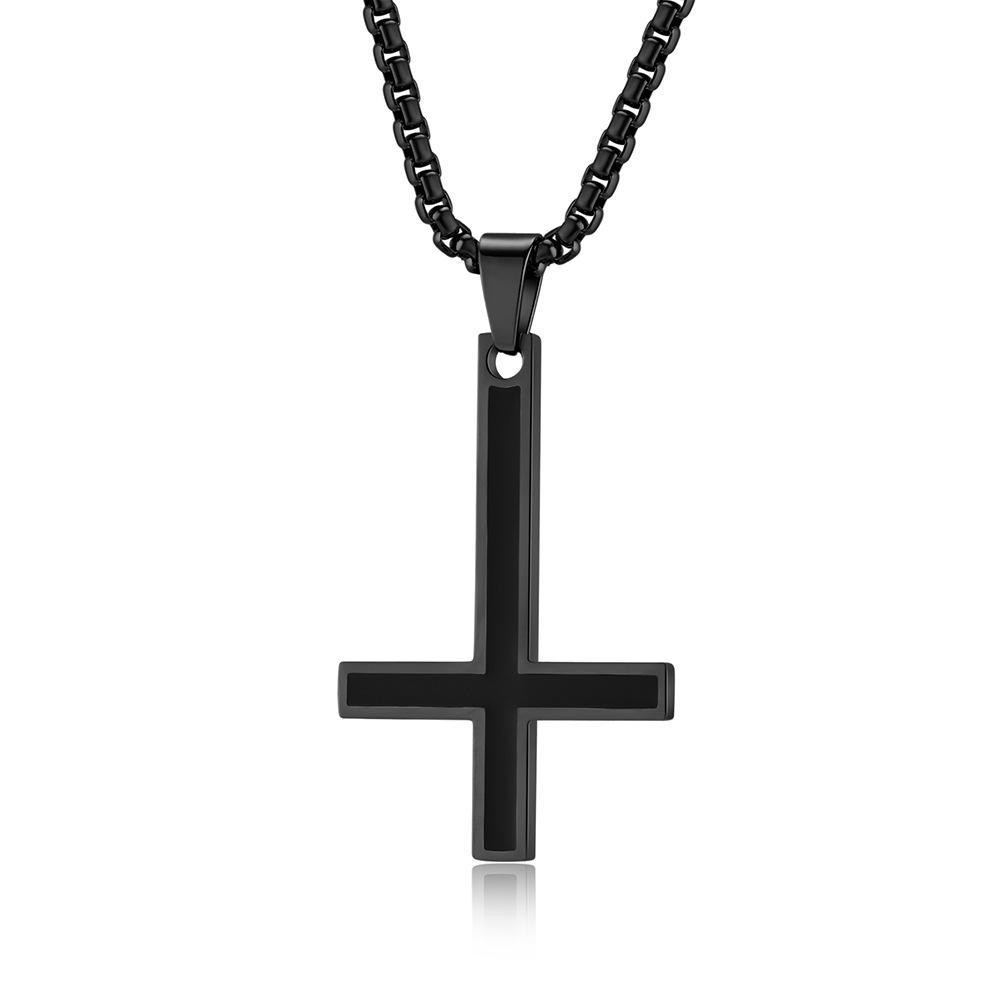 European and American Minimalist Reverse Cross Titanium Steel Necklace with Smooth Surface and Oil Dripping Personality