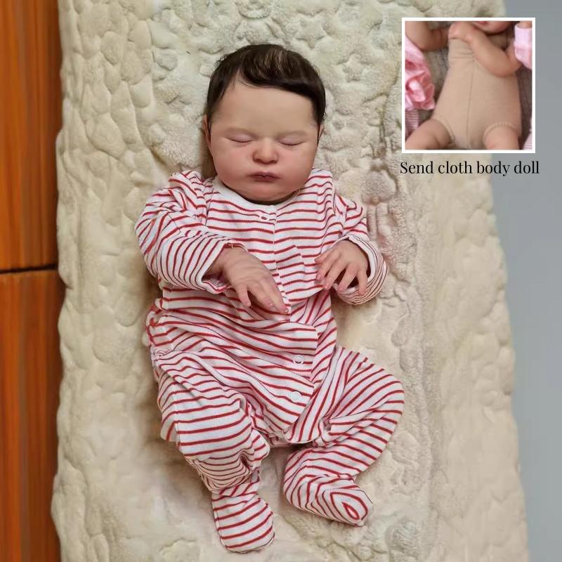 

50 см милая толстая спящая кукла-реборн Лаура с полностью виниловым или тканевым телом, новорожденная кукла для детей, реалистичная кукла-реборн с ручной 3D-росписью кожи cloth body