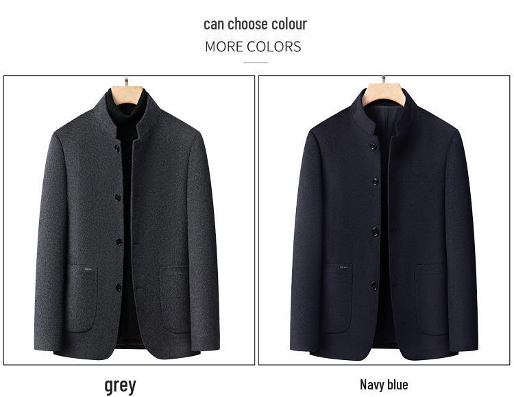 Men's Autumn Winter Wool Coat - Middle-aged Stand Collar Business Casual Jacket