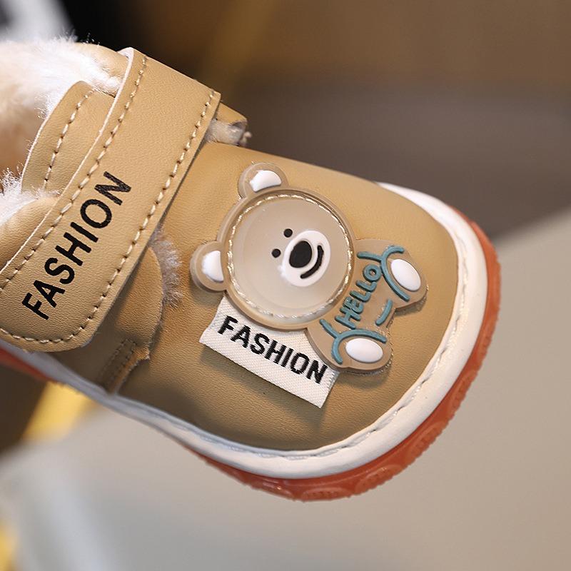 Squeaky Booties for 0-2 Years Old Fleece-Lined Thickened Baby Shoes with Soft Soles, Unisex Animal Graphic First Walkers