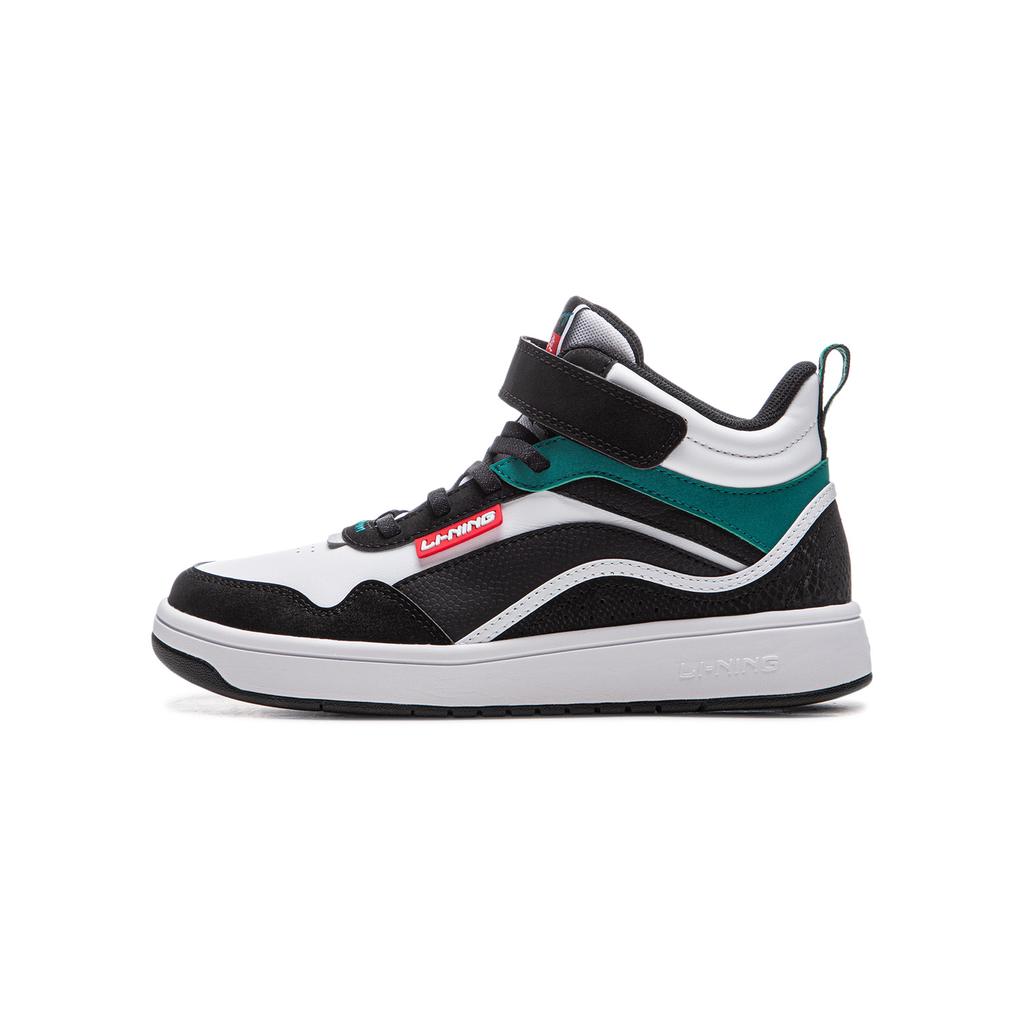 Li Ning Kids Sports Lifestyle Series Synthetic Leather Casual Fashion Wear-Resistant Mid-Top Kids Sneakers Kids sneakers Black White YKCU216-1