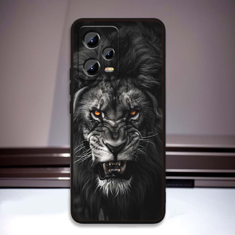 Löwe Bär Katze Cool Für Xiaomi Redmi Note 15 14 13 12 12S 11E 11 11S Pro Plus 4G 5G Schwarze Weiche TPU Handyhülle