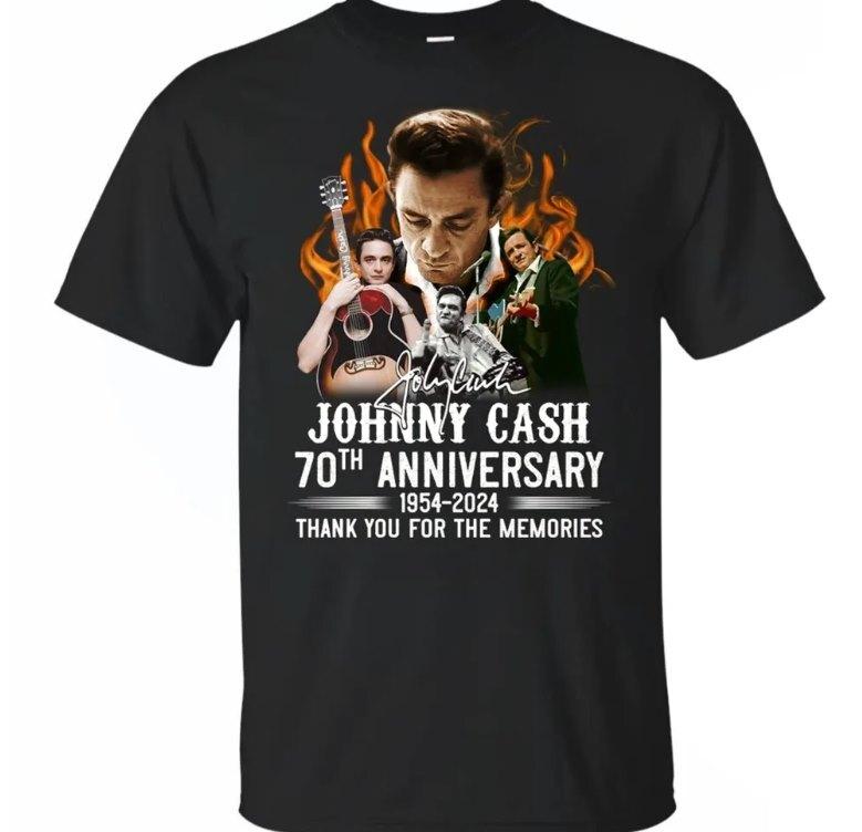 

johnny cash 70th anniversary vintage shirt 1954 2024 classic t-shirt M
