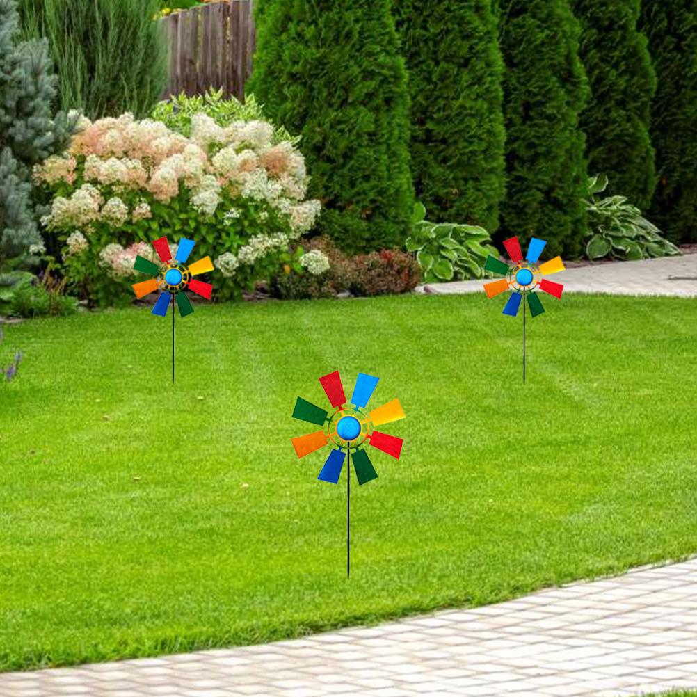 Colorful Metal Windmill Garden Decor Iron Art Wind Spinner Sculpture for Yard Patio Balcony