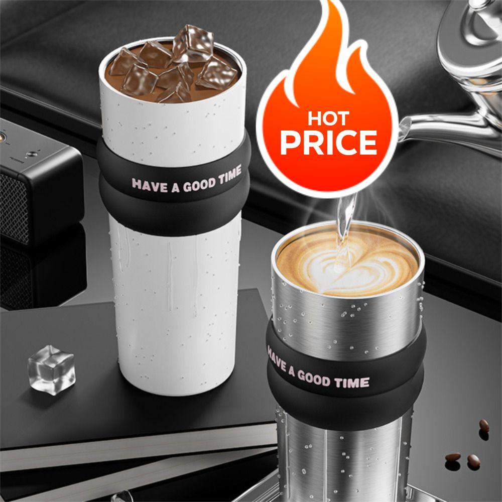 Stainless Steel Vacuum Insulated Bottle Large Capacity With Straw Leak-proof Thermos Large Caliber with Lifting Rope Thermal Cup