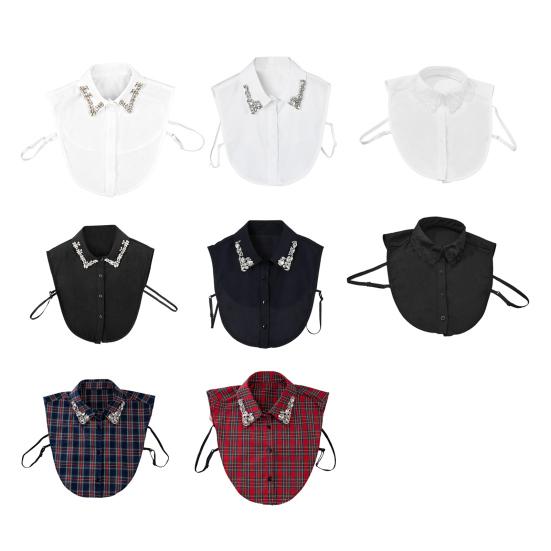 Sparkling Rhinestone Removable Collar Red Christmas Check Faux Collar Women Detachable Fake Collar Sweater Accent