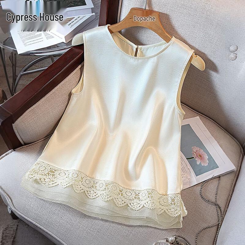 Sibaisha Women s Elegant Lace-Spliced Sleeveless Blouse XXL абрикосовый