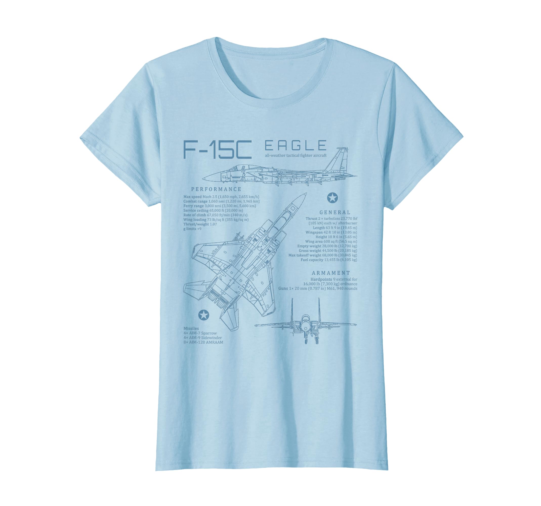 

F15 Eagle Air Force Fighter Jet Military Aircraft Blueprint T-Shirt