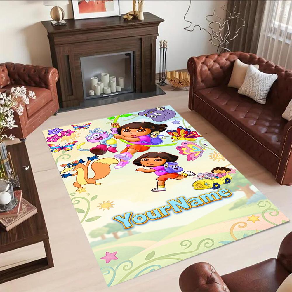 Dora Explorer Customizable Name Floor Mat Design for Playrooms Study room Dormitory Game Room Anti-slip Rug Office home decor