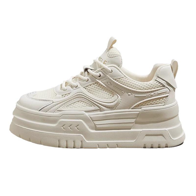 Breathable Women's Shoes Summer New Inner Height Increase White Shoes Comfortable Mesh Thick-soled Sports and Leisure Board Shoes Tide