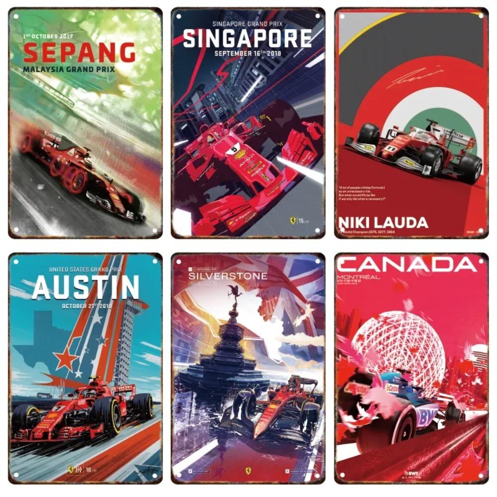 Vintage Formula Car Race Poster Home Garage Club Modern Wall Art Decorative Panel Mural Aesthetics