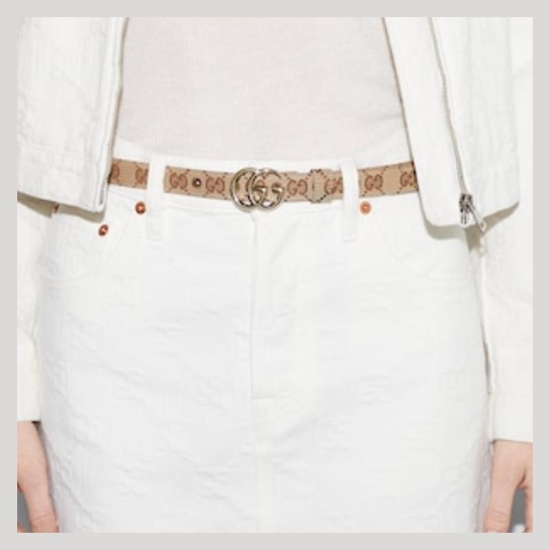 GUCCI GG Marmont double G logo buckle narrow version canvas leather belt women's beige width 2cm 409417KAAAM