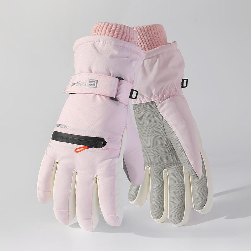 Ski Gloves Outdoor Cycling Touch Screen Water Proof Couple Style Plus Velvet Cold Proof Wind Proof Zipper Thickened Gloves