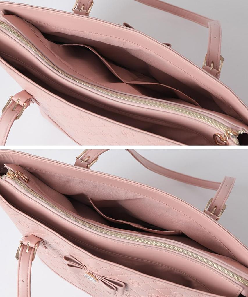 [SecretDoor] Black Tote Bag for Women, Shoulder Bag, Large, Large Capacity, A4, Synthetic Leather, Gusseted, Logo, Frills, 332913-01