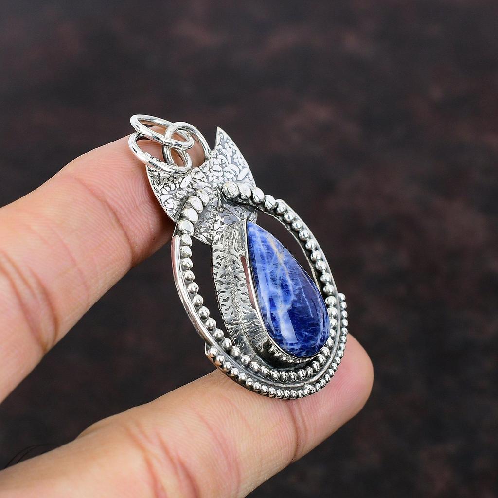 Sodalit Hänge Vackert Smycke 925 Sterling Silver Hänge En Kvalitet Ädelstenssmycke Handgjort Hänge Gåva Till Fru Elegant Smycke