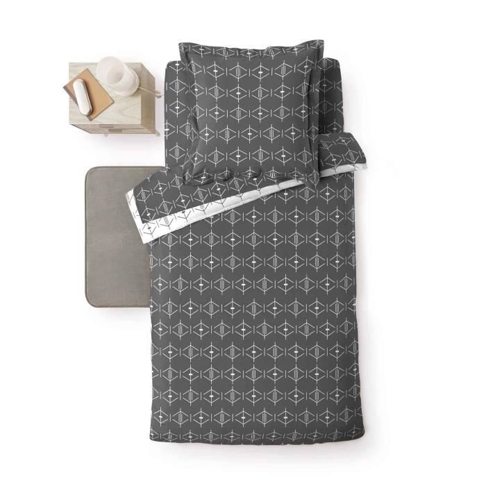 Housse De Couette - Aristide - 140x200 Cm - Coton 100% - Anthracite - Design Contemporain