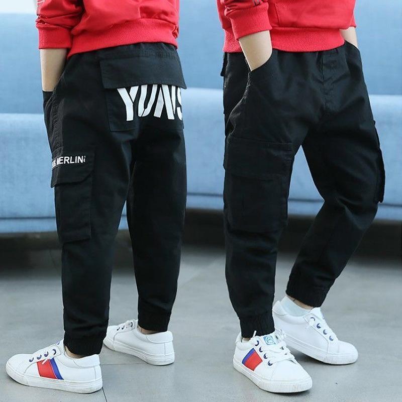 2026 New Spring Boys Cargo Pants Korean Style Casual Long Pants Fashion Kids Teenager Boys Trousers 110cm чёрный