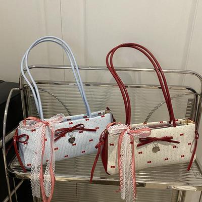 Light Luxury Underarm Bag New Fashionable Floral Bow Print Handbag Contrast Color Versatile Women's Shoulder Bag CLE