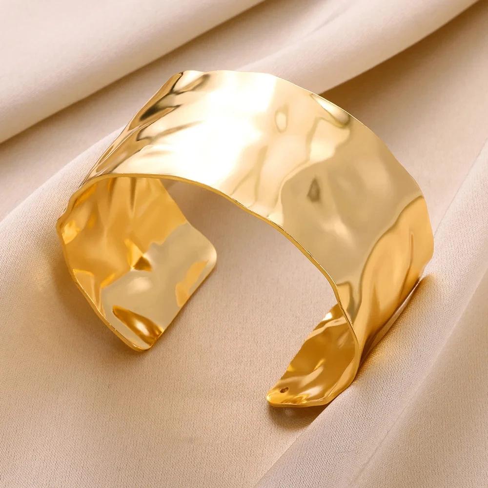 Classic Bump Pattern Openning Bangles For Women Stainless Steel Cuff Bracelet Gold Color  Hand Ornament Party Jewelry Gift