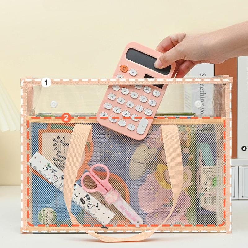 1pc Large Transparent PVC File Folder Organizer with Multiple Compartments for Tablets, School Supplies Storage